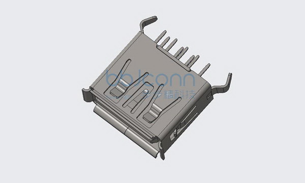 USB 3.0 AF 180度 彎腳 H=11.50 LCP藍膠 卷邊 不銹鋼殼 電鍍GF DIP