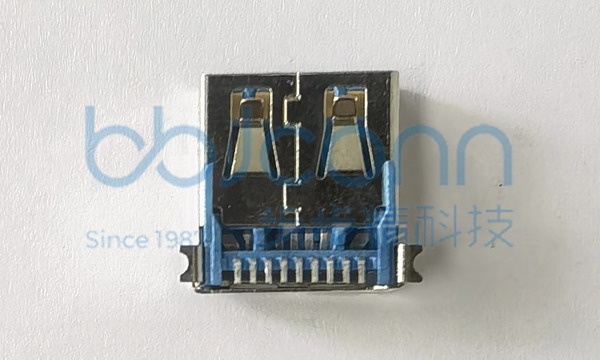 USB 3.0 AF 兩腳全貼 帶柱 L=14.50 SMT 平口 LCP藍膠 銅殼