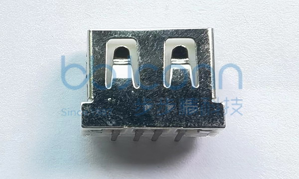 USB2.0 母座 90度 L=10.6 H=6.20 四腳直插 圓腳 DIP PBT白膠 平口鐵殼